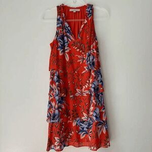 Ann Taylor LOFT Vibrant Orange Red Floral Tiered Dress